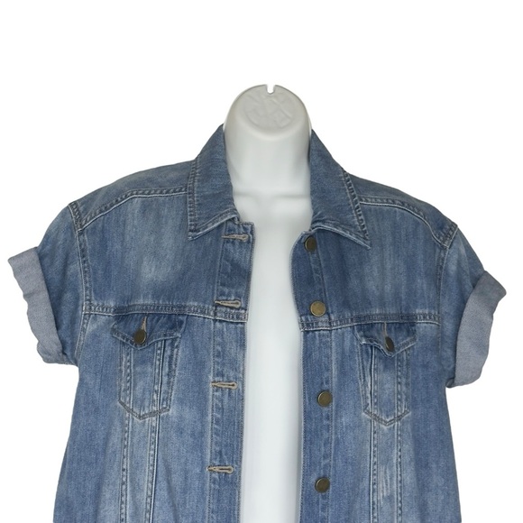 Liverpool Faded Blue Distressed Short Sleeve Denim Jean Shirt Jacket Extra Small - Picture 4 of 15